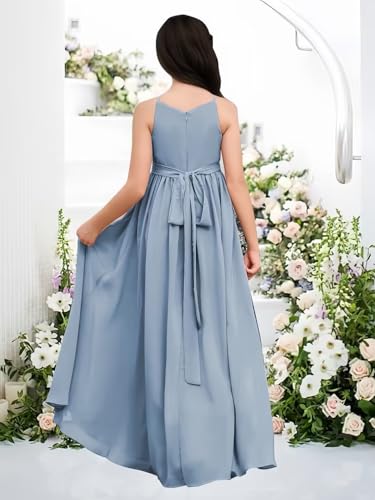 Cute Flower Girl Dresses for Wedding Halter Neck A Line High Low Chiffon Junior Bridsmaid Dresses with Sash2