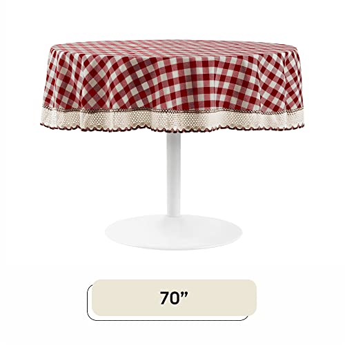 Buffalo Check Plaid Tablecloth, Burgundy -70" Round - Premium & Durable Checkerd Tablecloth Is Reversible For Solid Colors - Waterproof, Stain-Resistant & Machine Washable By Achim Home Decor #TOP3