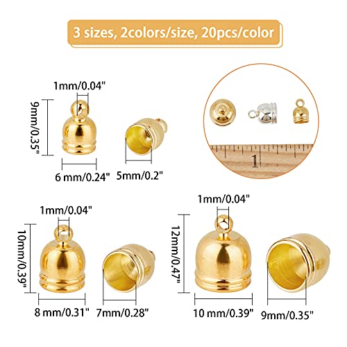 SUPERFINDINGS 120PCS 9~12mm Golden & Sliver Brass Cord Ends Connectors Perfect Ending End Cap End Caps Barrel for Cord Beading Wire Jewelry Craft Making - Image 2