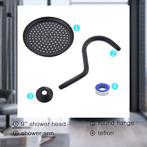 Drettyer 9Inch Round Antique Rain Shower Head Replacement, Matte Black Stainless Steel Wall Mount High Pressure Rainfall Waterfall Showerhead Vintage With Swivel Ball #TOP5