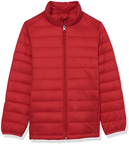 Amazon Essentials Boys' Lightweight Water-Resistant Packable Puffer Jacket, Red, Large