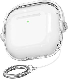 حافظة حماية شفافة من البولي يوريثين الحراري مع قفل أمان لسماعات آبل ايربودز 4 2024 مع غطاء حماية من السقوط للرجال والنساء مع قفل وسلسلة مفاتيح - (لون شفاف وأبيض)