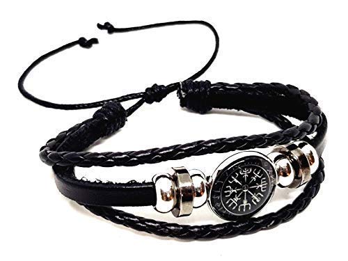 Cuero Viking Vegvisir Rune Brújula Puño Pulsera 3 Bandas Islandés Stave UK
