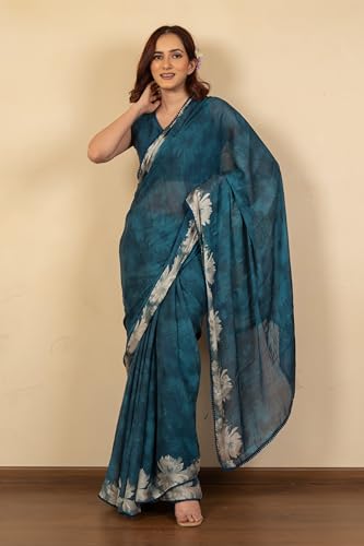 Image of MIRCHI FASHION Women Saree Floral Print Chiffon | Lightweight Festive Occasion Sari for Farewell and Functions with Unstitched Blouse Piece