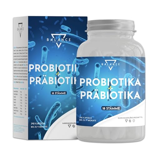 PROBIOTIKA UND PRÄBIOTIKA - 240 KAPSELN | Probiotika Kapseln | Probiona Kulturen Komplex Kapseln | Präbiotika, Verdauungsenzyme + Inulin | Flora Aufbau | Bis zu 20 Mrd KbE