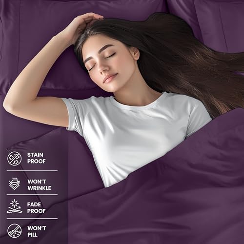 Image of Utopia Bedding Full Sheet Set - 4 Piece Bed Sheets for Full Size Bed, Soft and Breathable Microfiber, Includes 1 Fitted Sheet, 1 Flat Sheet and 2 Pillowcases (Dark Purple)