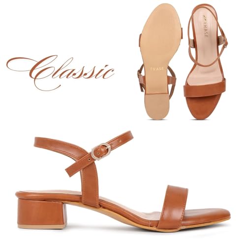 Image of TRASE Women Block Heel Sandals with Ankle Strap, Stylish and Comfortable Design, Perfect for Casual Outings