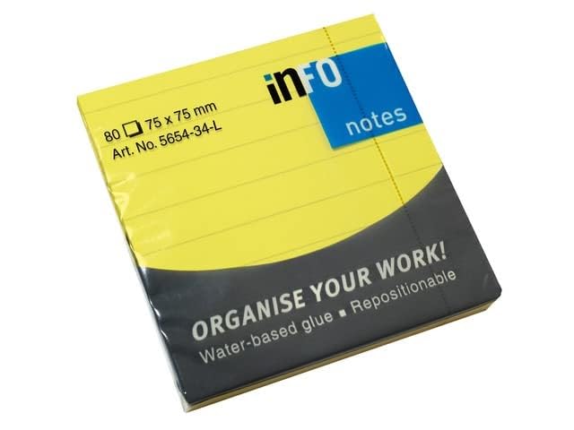 InfoBrilliant Sticky Notes 80 Sheets Per Pad Ruled, 3 x 3 Size, Yellow