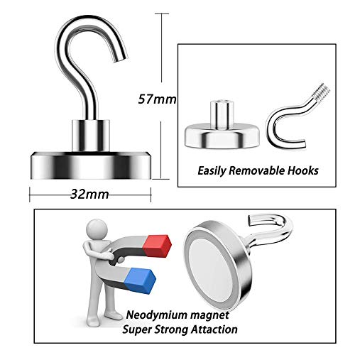 Youngneer 100LB Magnetic Hooks Heavy Duty for Hanging BBQ Grill Utensils Tools Coat Wreaths Outdoor Strong Neodymium Rare Earth Magnets Hook Hangers for Refrigerator Locker Cruise Cabins