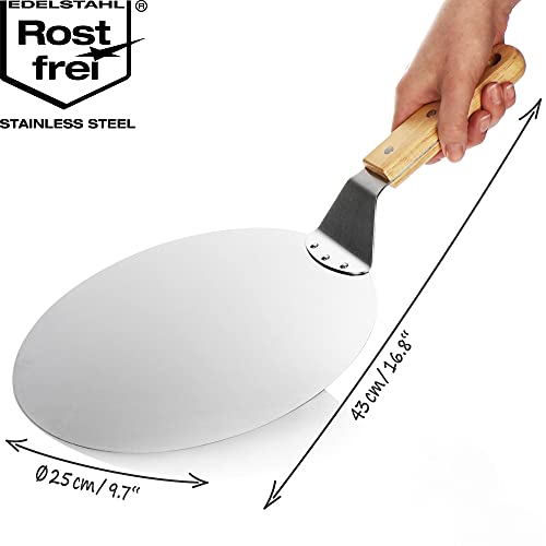 COM-FOUR® pizzaschep van roestvrij staal - pizza- en cakeschep met houten handvat - ronde pizzaduwer voor pizza, tarte flambée en brood (bruin/zilverkleurig - rond) - Image 5