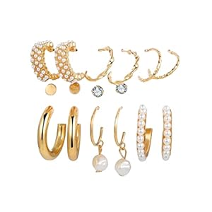 Destiny Jewel's Womens Pearl Earring Stud Set Combo - Brass Pearl Round Triangle Earring Set Combo of 9 (Style4) 10 41tzt9cm2VL. SL500 . SS300