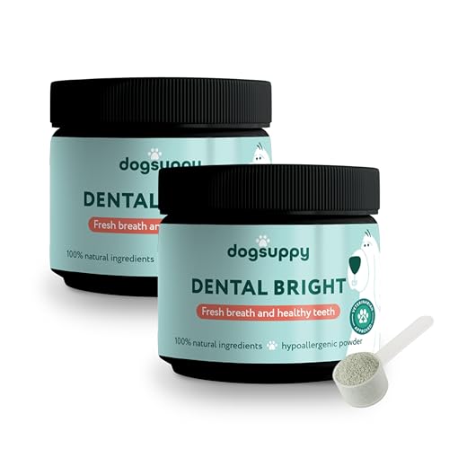 DogSuppy Dental Bright For Dogs - Fresh Breath & Healthy Gums & Clean Teeth Less Plaque & Tartar 100% Natural Dental Powder No Brushing Needed - For Small Medium & Large Dogs | 120 Scoops (180g)