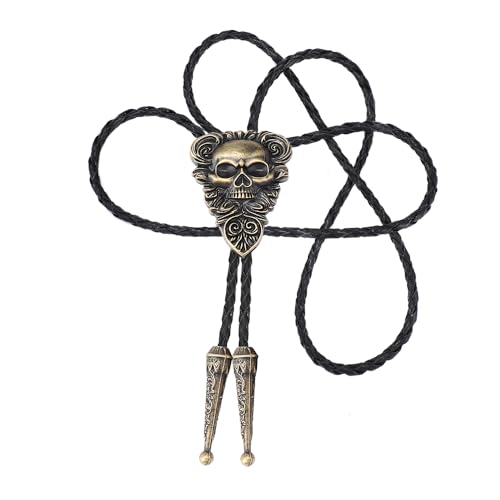 Image of Joxevyia Bolo Tie for Men Vintage Cow Skull Leather Rope Western Cowboy Necktie Vintage Bola Tie Gift for Him