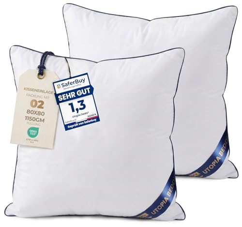 Utopia Bedding 2er Set Kissen 80x80 cm Kissenfüllung für Bett und als Dekokissen Sofakissen Zierkissen für Couch (Weiß)