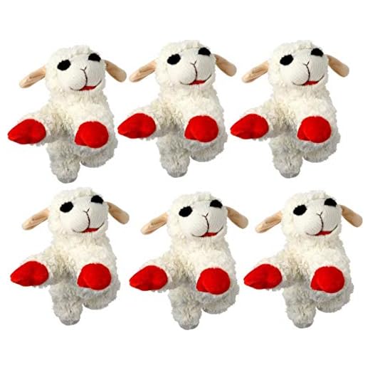 Multipet Lambchop Plush Dog Toy 6" with Squeaker Color:White Size:Pack of 6