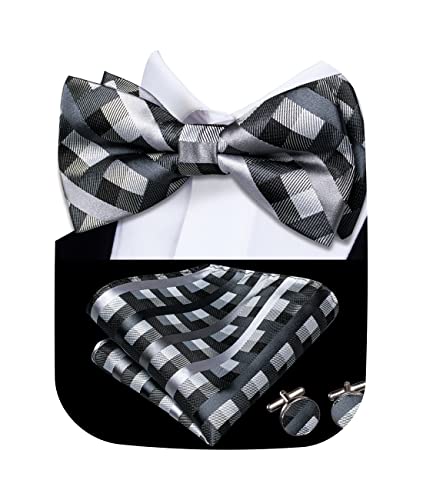 Image of Hi-Tie Bow Ties for Men Pre-Tied Pocket Square with Cufflinks Mens Bowtie Sets for Wedding Formal Party
