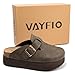 Vayfio Women's Suede Clogs Cork Footbed Sandals Comfort Platform Mules with Arch Support Adjustable Buckle Slip On Slippers Green US 07