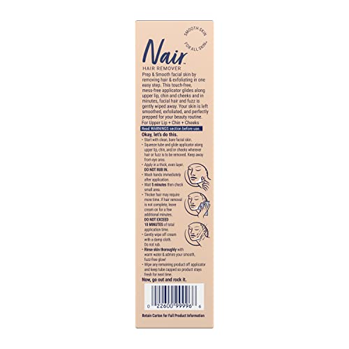 Nair Prep And Smooth Face, Facial Hair Removal For Woman, Touch Free Hair Removal Cream, With Sensitive Coconut Milk And Collagen For Skincare, Dermatologist Tested, 1.76 Oz #TOP1
