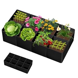 YedZen Rectangle Raised Bed for Garden Grow, 8 Grids 180x90x30cm Large Fabric Raised Planter Planting Container for Grow Bed Bags, Plant Flower Grow Bag for Outdoor Growing, Flowers, Vegetables, Herbs
