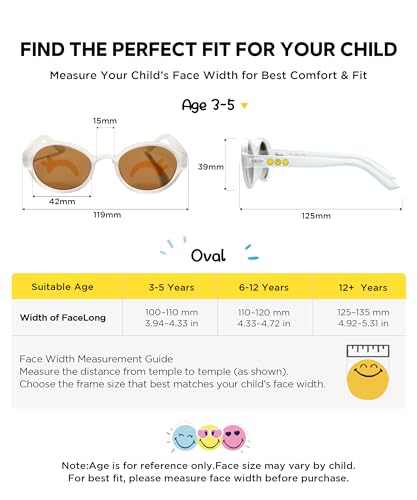 Image of SMILEYWORLD Kids Polarized Sunglasses Boys & Girls Ages 3-5 Oval Snow White | UV400 Protection TAC Lens, Flexible TR90 Frame, Ultra Lightweight, Smile Face for Children Preschoolers