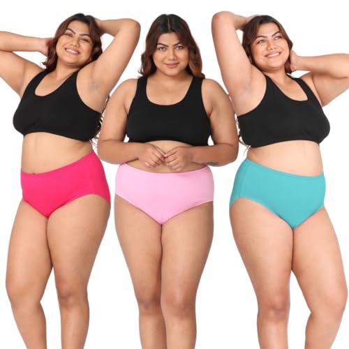Image of Adira | 3XL to 10XL Cotton Panties for Women Plus Size | High Waist Panty with Full Coverage | Inside Elastic - No Elastic Exposure to Skin | Plus Size | Pack of 3