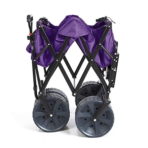 Mac Sports Heavy Duty Collapsible Folding All Terrain Utility Beach Wagon Cart with Table (Purple/Black)