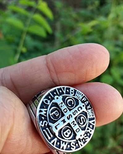 Anel São Bento Masculino De Aço Inox Templário Cristão Vintage (34)