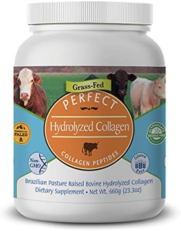Perfect Hydrolyzed Collagen Peptides Powder - Made From 100% Brazilian Pasture Raised (Grass-Fed) Cows. Large 660 Gram Container of Collagen Hydrolysate, Highest Bioavailability