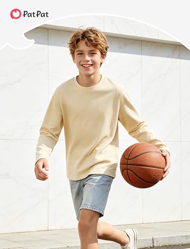 Image of PATPAT Boys Long Sleeve Shirts Cotton Solid Crew Neck Basic Shirts 5-16 Years