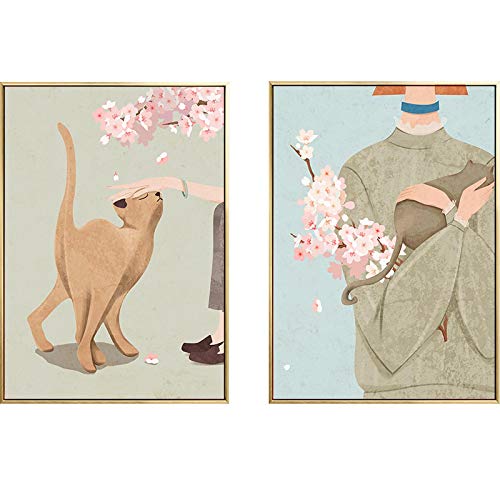 Nordic Girls Cats Canvas Painting Posters e Impresiones Minimalista Wall Art Pictures para Sala de...