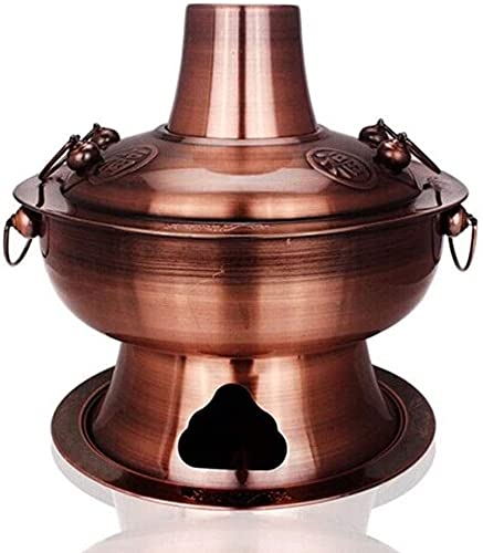 fondue， Olla caliente tradicional china, olla caliente mongol, olla caliente de cobre puro Olla caliente de cobre de carbón tradicional chino(30cm)