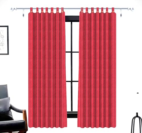 Image of Yaweh Cotton Striped Room Darkening Loop Type Window Curtain- 4 Ft X 5 Ft Set of 2 Pieces(Red), Opaque, Tab Top Curtains (Red, Window)