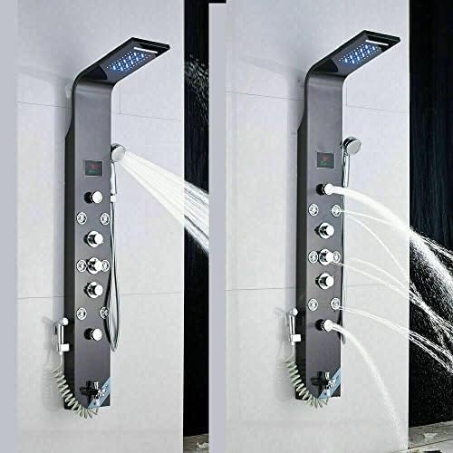 Columna de ducha de acero inoxidable con sistema de masaje LED y lluvia, modelo 8006L, color negro miniatura 5