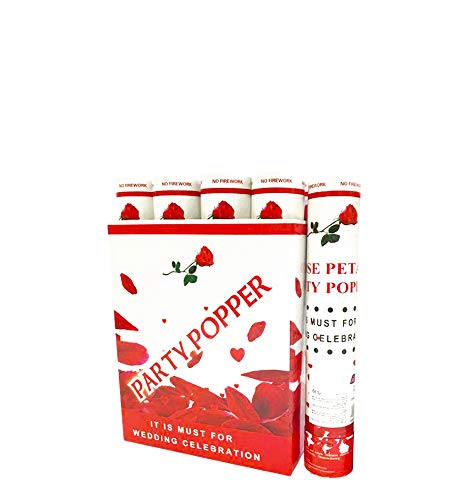 PARTY TIME - 12 Pieces Red Rose Petals Party Supplies - Confetti Sticks Cannons with Rose Papers inside for All Events and Occasions of your Loved Ones (40 cm.)