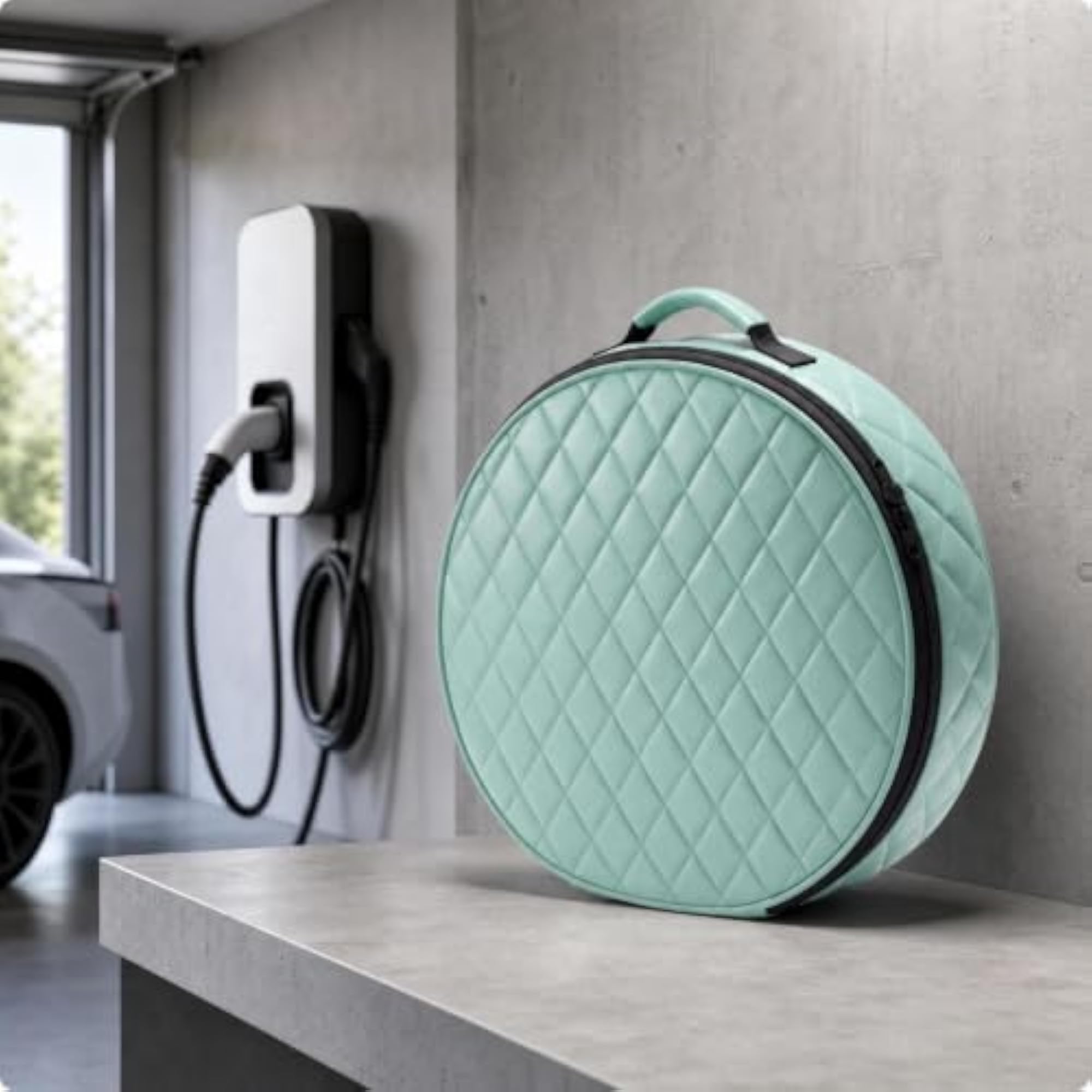 Round EV Charging Cable Storage Bag with Zipper Closure
