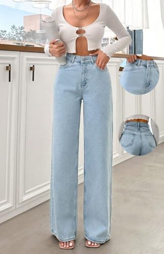 Image of Women High Waist Wide Leg Denim Jeans | Regular Fit Jeans for Women | Jeans Pant for Women