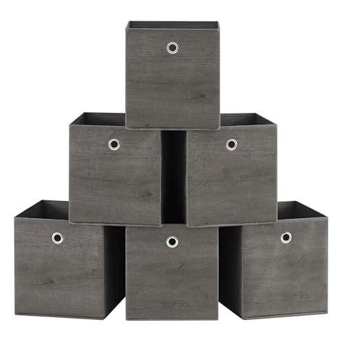 SONGMICS Storage Cubes, Set of 6 Storage Bins with Handle, Non-Woven Fabric Storage Boxes, 26 x 26 x 28 cm, Fit Cube Storage Unit, Foldable, Clothes Storage, Misty Grey RFB126G01