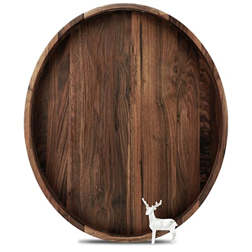 MAGIGO 66 cm extra großes, ovales schwarzes Walnussholz-Tablett mit Griffen, zum Servieren von Tee, Kaffee, klassisches Serviertablett aus Holz mit Ellipse Cover