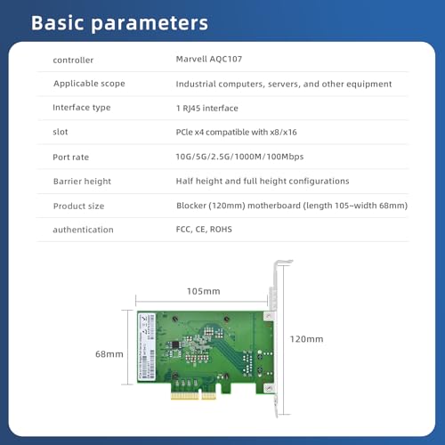 Tarjeta de Red para Servidor 10GBASE-T Puerto Único, interfaz PCIe X4 con chip Marvell AOC107, Adaptador Ethernet Gigabit para Servidores y Estaciones de Trabajo miniatura 2