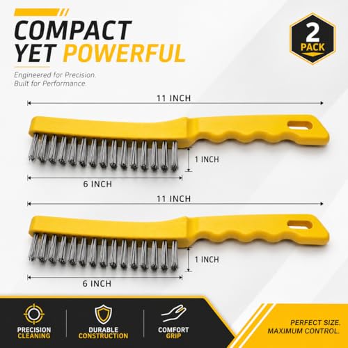 Image of 2 Pcs Stainless Steel Wire Brush for Cleaning Rust - 11 inch Heavy Duty Wire Brushes for Metal, Welding & Deburring - Comfortable Curved Handle Rust Remover Tool