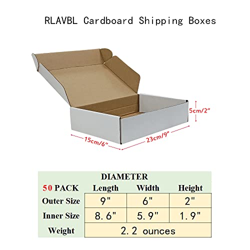 Image of RLAVBL 9x6x2 Shipping Boxes Set of 50, White Small Corrugated Cardboard Box, Mailer Box