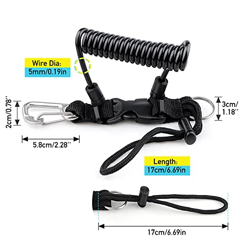 Scuba Diving Coil Landyard, Stainless Steel Spring Coiled Camera Lanyard with Quick Release Metal Buckle
