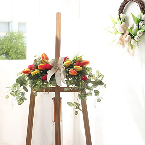 Wddh Artificial Tulip Flower Swag, 27.5Inch Decorative Swag With Tulip Flower And Eucalyptus Leaves, Wedding Arch Flowers, Greenery Door Swag Hanging Floral Swag For Table Mirror Chairback Decor #TOP2