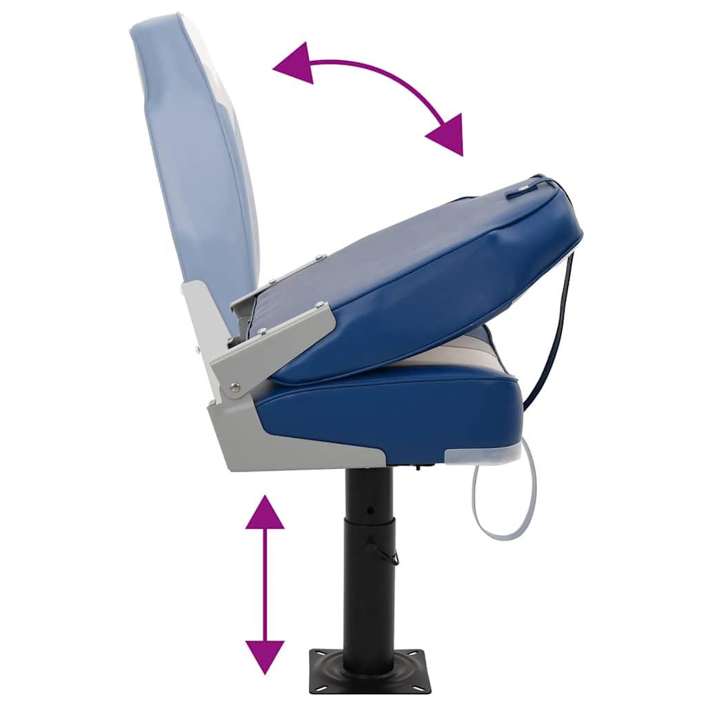 Sedia da barca pieghevole con schienale alto, sedile da barca con piedistallo regolabile in acciaio, sedile pieghevole per barca, portata 100 kg, blu, bianco, grigio