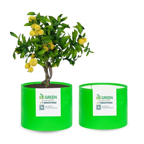 Image of HDPE Grow Bags for Plants 15X15 Inch (Pack of 2) | 260 GSM Heavy Duty UV-Protected Round Green Colour Plant Bags for Terrace and Vegetable Gardening | Strong & Reusable|