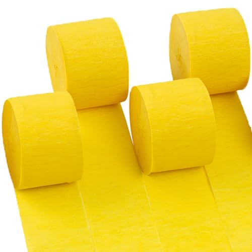 Suaxova Crepe Paper Streamers 4 Rolls 328ft Pack of Yellow Streamers Party Decorations Crepe Paper Roll for Birthday Wedding Bridal Shower Decorations (1.8 Inch x 82 Ft/Roll)