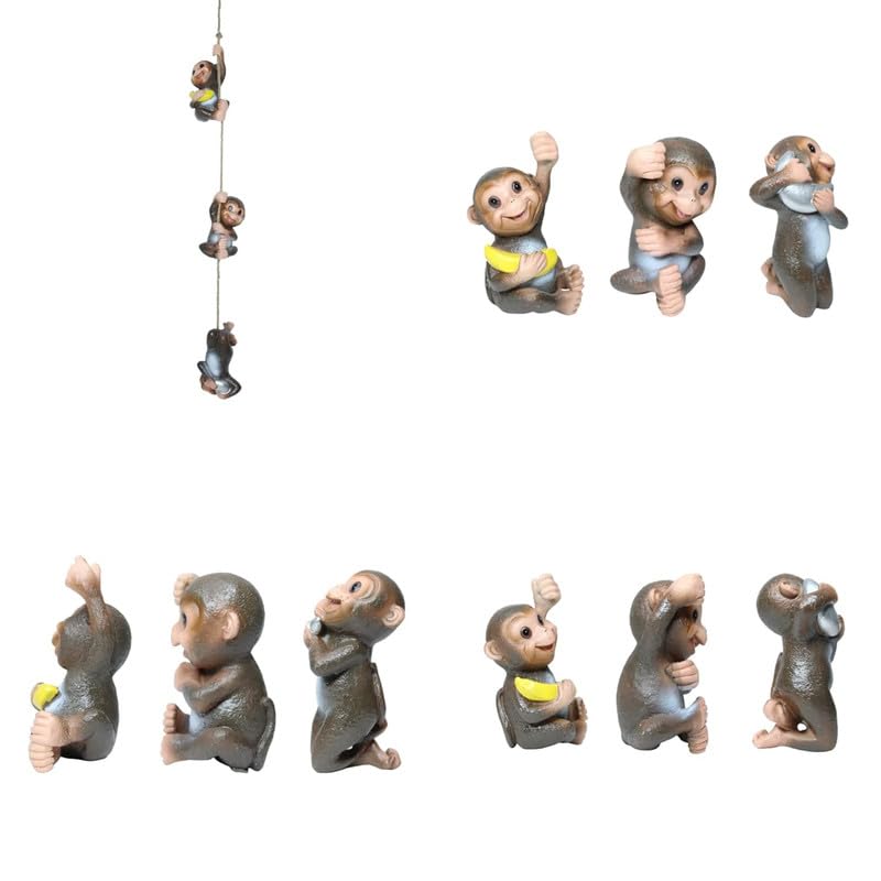 Mappa Climbing 3 Monkeys on Rope Hanging Garden Statue | Weatherproof Resin Animal Figurine for Home, Terrace, Balcony & Outdoor Decor | Whimsical Hanging Monkeys Sculpture Gift-image-48