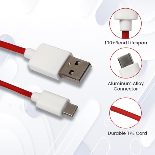 Image of 65W Type C Cable Compatible with Oneplus Charging Cable WARP /Dash C Type Cable Fast Charging, 10000+ Bends Lifespan Compatible with One Plus 8T /8 /8pro /7 Pro / 7T / 7T Pro Nord /6 /5 /3 - (1 M, Red)