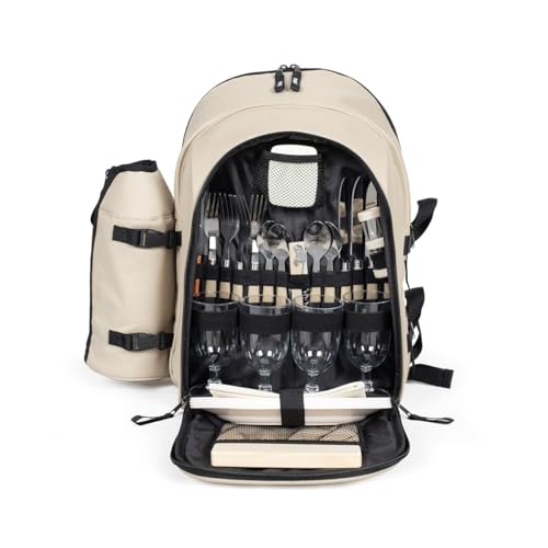 Livoo - Mochila de Picnic para 4 Personas, SE970C, 11L, 600D, 30 Accesorios, Crema