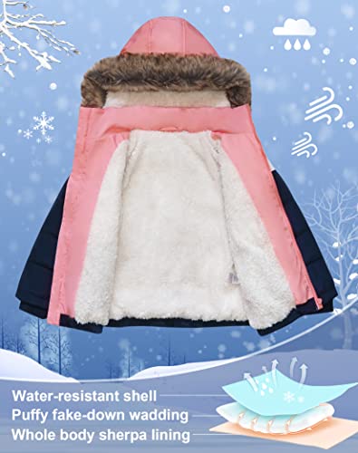 Image of SOLOCOTE Girls' Winter Coats Hooded Sherpa Lined Lightweight Jacket